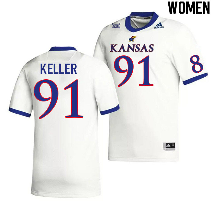 Women #91 Seth Keller Kansas Jayhawks College Football Jerseys Stitched Sale-White